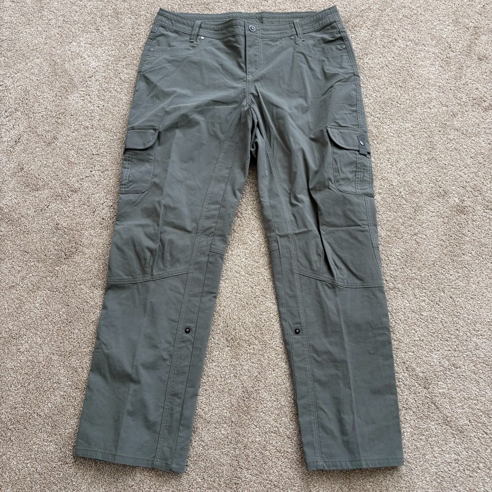 Kuhl Pants 14 Short Olive Gray Lightweight Mid Rise Outdoor Hiking Cargo Utility